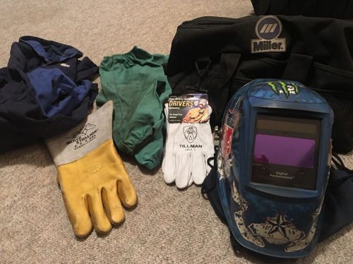 Miller welding helmet, jacket, gloves, bag for sale