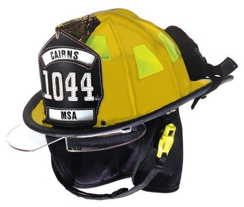 Msa 1044dsy cairns 1044 traditional composite fire helmet with defender, yellow, for sale