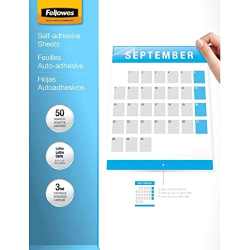 Fellowes Laminating Sheets, Self Adhesive, Letter Size, 3 Mil, 50/Pack 5221502