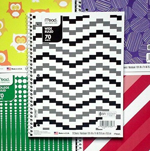 Mead Fashion Premium Wide Ruled 70-pg Spiral Notebooks (5-pack, Assorted Colors)