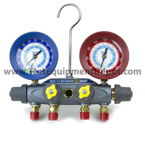 Yellow Jacket 46090 Manifold with Red/Blue Gauges, 3/8&#034; Vacuum Port, 3/8&#034;