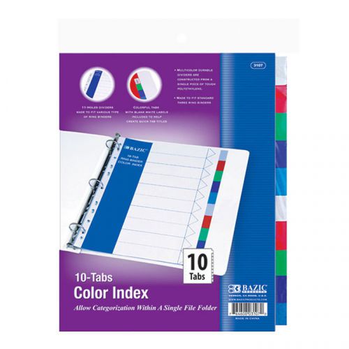 BAZIC 3-Ring Binder Dividers w/ 10-Color Tabs  of-24