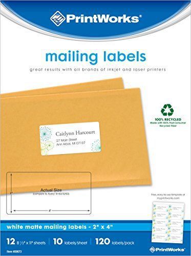PrintWorks Printworks White Matte Mailing Labels for Inkjet or Laser Printers or