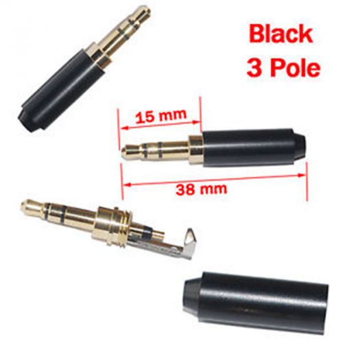 Black Stylish 3 Pole 3.5mm Male Repair headphone Jacks Plug Audio Connector 1pcs