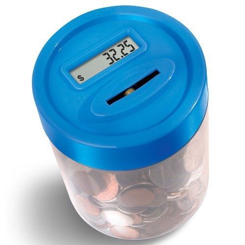 Andy 5&#034; Digital Coin Counter Piggy Bank Blue Jar - Count Coins and Save Money