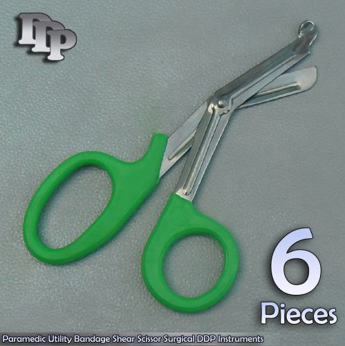 6Pcs Paramedic Utility Bandage Shear Scissor7.25&#034;Green Handle Surgical DDP Instr