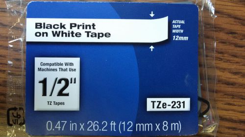 1 Black on White Label Tape Compatible for Brother TZ 231 TZe 231 P-Touch 26.2ft
