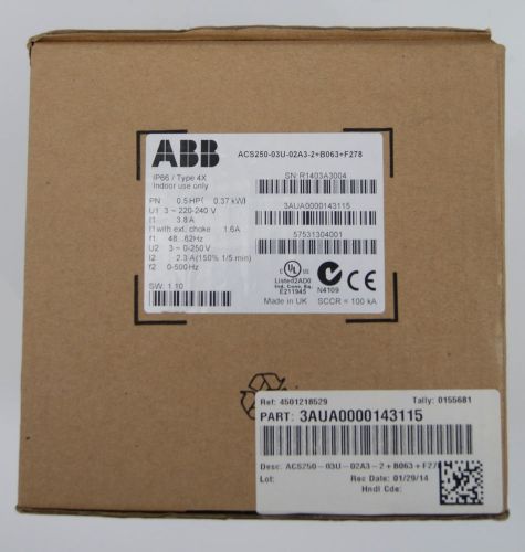ABB ACS 250 MICRO DRIVE 1/2 HP ACS250-03U-02A3-2+B063+F278