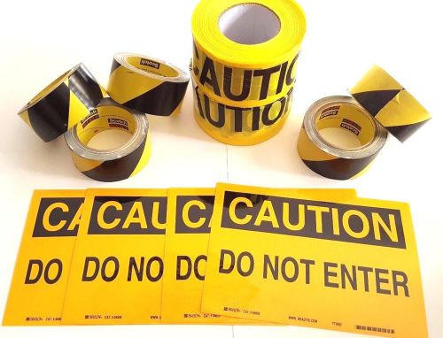 Caution tape bundle with 4  do not enter signs, yellow &amp; black for sale