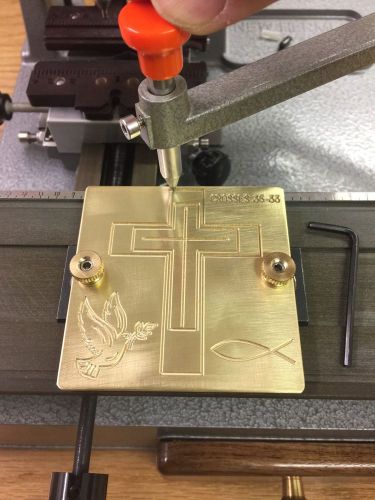 BRASS ENGRAVING PLATE FOR NEW HERMES FONT TRAY CROSSES WITH DOVE TEMPLATE !