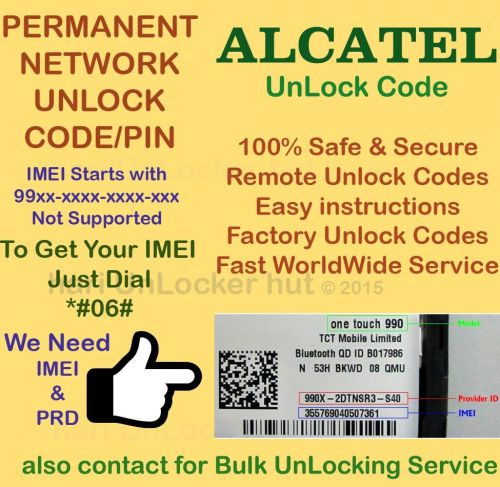 Alcatel Permanent Network Unlock CODE-PIN for OneTouch Pixi 7