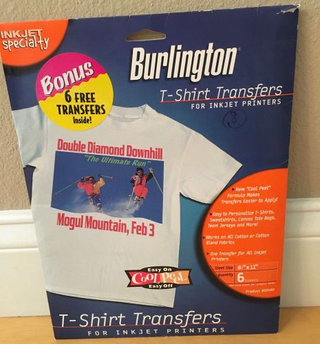 Burlington 8.5 x 11&#034; T-Shirt Transfer Sheets For Ink Jet Printers 8 Sheets