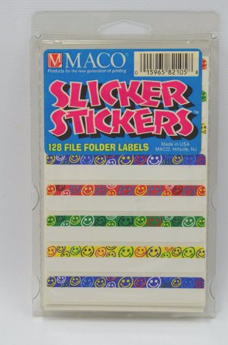 Maco Slicker Stickers 128 File Folder Labels Smiley Faces 3.5&#034;  Made in USA
