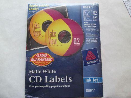 Avery matte white cd labels 100 disc 200 spine #8691 new free shipping usa new for sale