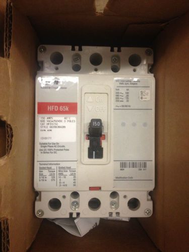 New cutler-hammer eaton hfd3150 circuit breaker 3 poles 150a 600v 65k rated hfd for sale
