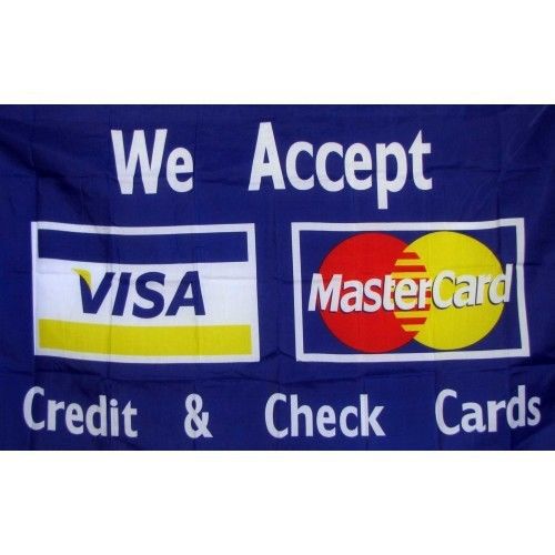 5 We Accept Visa Mastercard Flags 3ft x 5ft Banners (five)