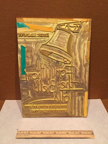 RARE brass printing BOOK press plate Ernest Hemingway For Whom the Bells Toll