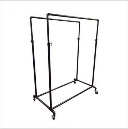 Double Bar Pipe-Style Pipeline Garment Rack in Copper Finish