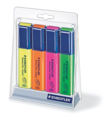 Staedtler Textsurfer classic highlighters (green, pink, yellow, orange).