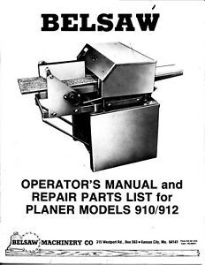 Foley Belsaw Planer Model 910 &amp; 912 Operators Manual and Repair List