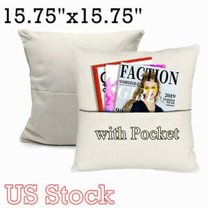 US 10 pcs 15.75&#034;x15.75&#034; Sublimation Blank Linen Pocket Pillow Case Cushion Cover