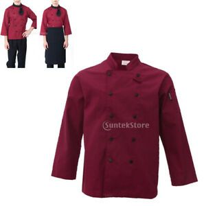 Red Chef Waiter Double-breasted Coat Uniform Long Sleeve Jacket Clothes