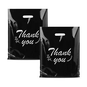 iPacky Plastic Thank You Bags for Business, Reusable Black Shopping Bags for ...