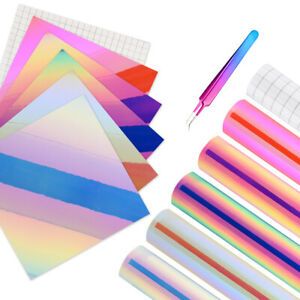 Holographic Opal Permanent Adhesive Backed 6 Vinyl Sheets Tweezers Cutting US