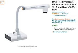 Elmo TT-12 Interactive Document Camera Projector 3.4MP 12x Zoom 1080p HDMI