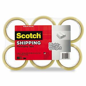 Scotch 3350-6 Lightweight Shipping Packaging Tape- 1.88&#034; x 54.6 yds- Cl