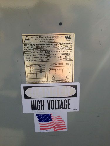 American Elec. Components Energy Eff. 480-400Y/231  Step Down Transformer 55KVA