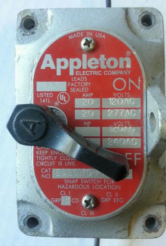 Appleton switch  single pole switch explosion proof edsc175f19792 amp20 120v for sale