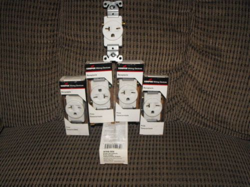 COOPER LOT OF 5 Single Receptacles 1876W-BOX 20A-250V 2-POLE 2-WIRE GR NIB