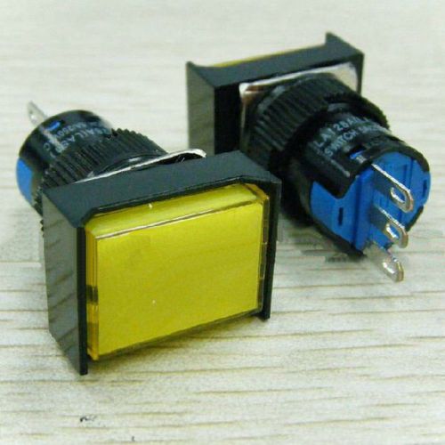 (2)Rectangle 1NO 1NC 16mm Hole Latching Push Button Switch 250VAC 3A 3Pin Yellow