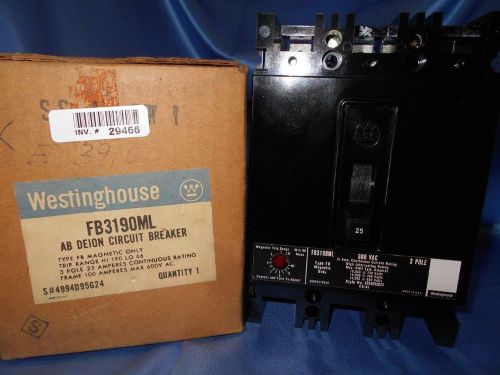 Westinghouse FB3190ML Circuit Breaker AB Deion, Type FB, 3 Pole, New Surplus