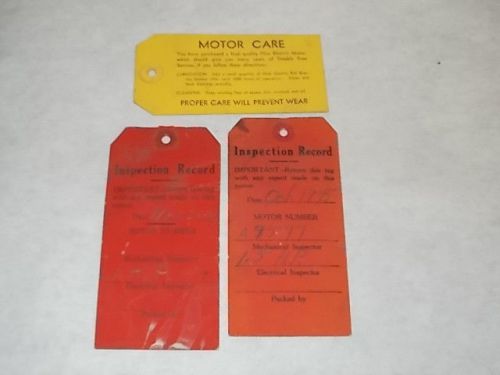 3 vintage Filco Electric Electric Motor Instructions Inspection Tags - Estate NR