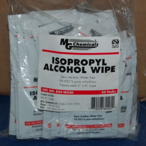 MG Chemicals 824-WX50 Isopropyl Alcohol Wipes, 50-Packs, 99.95 % Pure Anhydrous