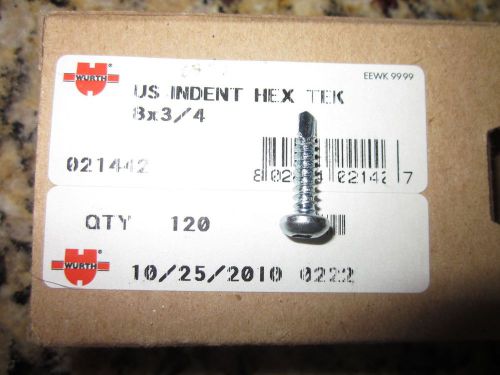 WURTH #02144219 #8 X 3/4&#039;&#039; PAN HEAD SQUARE DRIVE TEK SCREW BOX OF 120