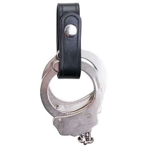 Aker A504-BP Plain Black Leather 1&#034; Wide Handcuff Strap Snaps Onto Belts 2 1/4&#034;
