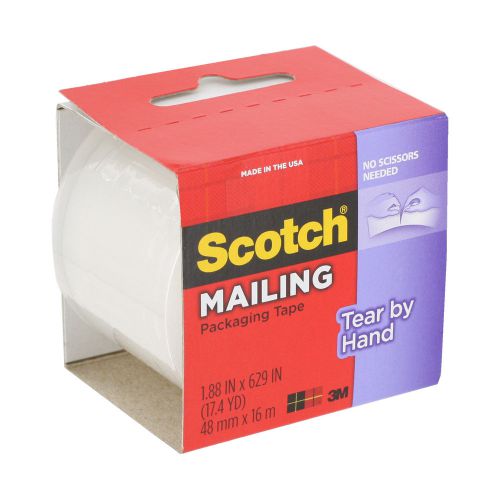 Scotch Tear By Hand Mailing Packaging Tape, Clear, 1.88&#034; x 629&#034;, Each (3841)