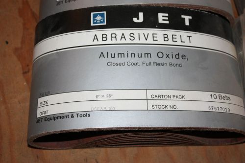 JET 6&#034; X 25&#034; 100 GRIT ABRASIVE BELT  Aluminum Oxide, (PACK OF 10)