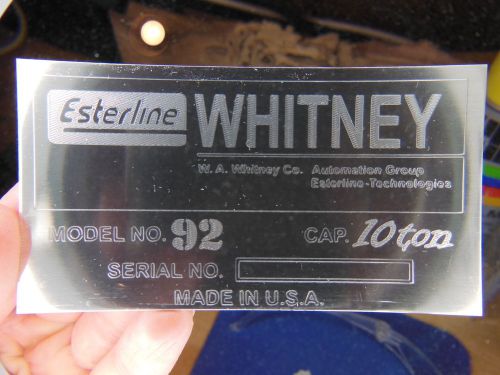 Whitney Punch Press Machine Label (Engraved Replacement)