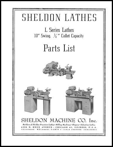 Sheldon 10 inch l series lathe parts manual for sale