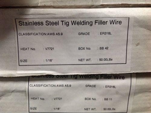 Stainless Steel ER316L 1/16&#034; x 36&#034; Tig Wire 50 Lb Box