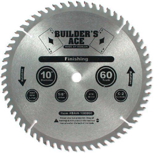 Oshlun BAW-100060 10-in 60 Tooth Builders Ace Finishing ATB Saw Blade W/ 5/8-in
