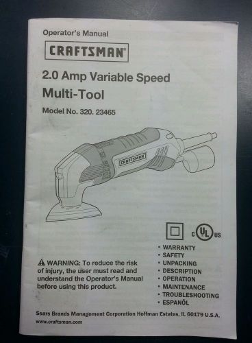 Craftsman Operator&#039;s Manual 2.0 Amp Variable Speed Multi-Tool Model # 320.23465