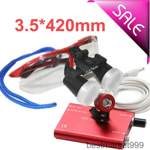 High-end luxurious dental medical binocular loupes 3.5x 420mm+ led lamp red for sale