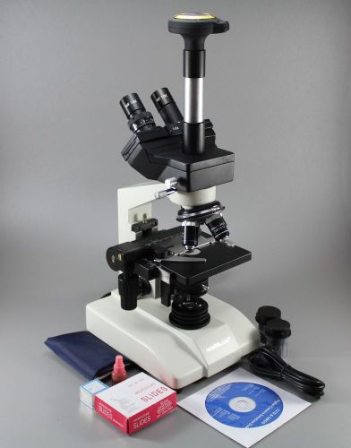 1500X Professional LED Trinocular Pathological Microscope w 1.3MP Cam + Slides