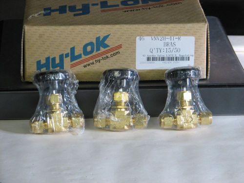 Hy-lok, nv series vnv2h-4t-r, 1/4&#034; od brass needle valve, regulating, lot of 3 for sale