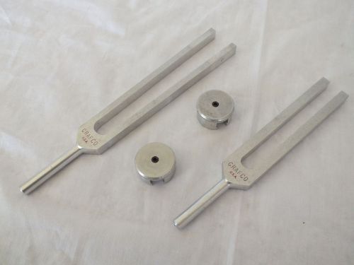 Lot of Two (2) &#034;C&#034; GRAFCO USA Tuning forks Made in USA #128 C  #512 C w/ Weights